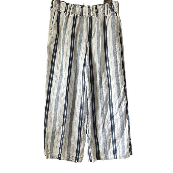 Striped Wide Leg Pants High‎ Waist Elastic Waistband Casual Trousers - Picture 1 of 5